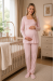 Mecit 6402 Elegant Pudra Pembe Dantel Pelerinli Lohusa Pijama Takımı